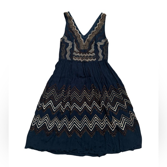 Anthropologie Meadow Rue Beaded Chevron Blue Dress Size 0 - Picture 5 of 10